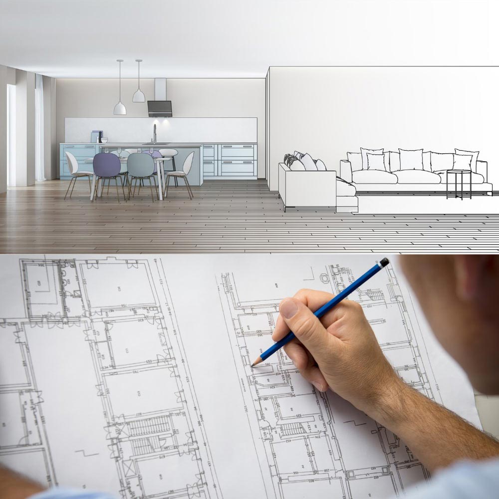 En arkitekt som ritar upp en lägenhet