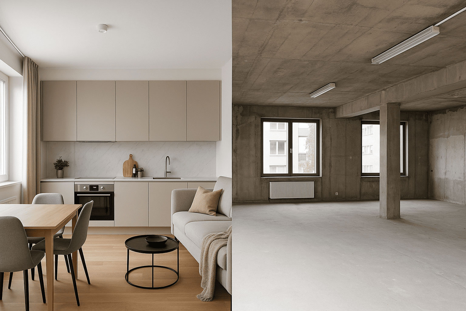 En split med två olika rum